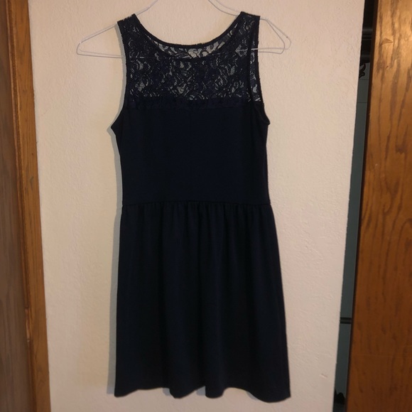 Navy blue lacy formal mini dress - Picture 3 of 5